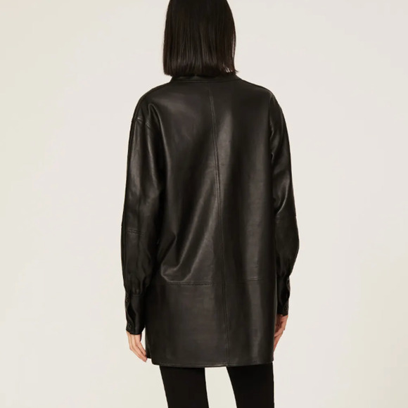Rebecca Taylor Black Faux Leather Mini Tunic Dress XS Edgy Designer $295 Flaw - Picture 4 of 11